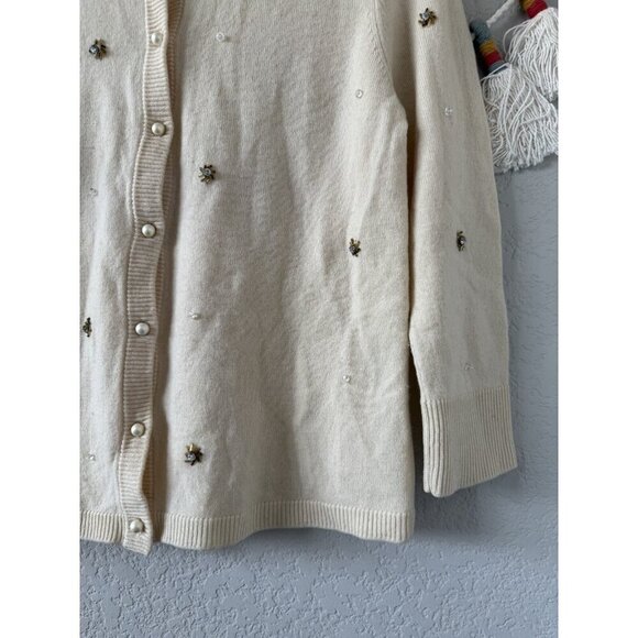 Kate Spade Elizabeth Be Dazzled Wool Ivory Beaded Pearl Cardigan Timeless Dainty - Picture 5 of 10